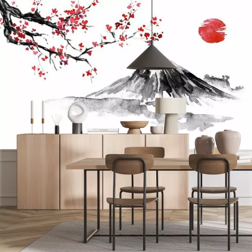 Fototapete Japanische Landschaft mit Aquarellfarben gemalt