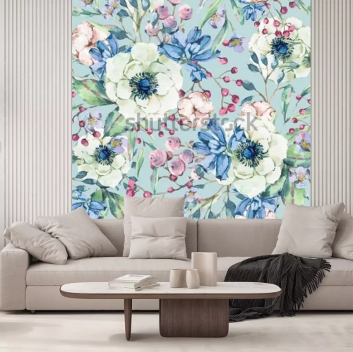 Sticker Weiße Blumen auf einem Retro-Muster