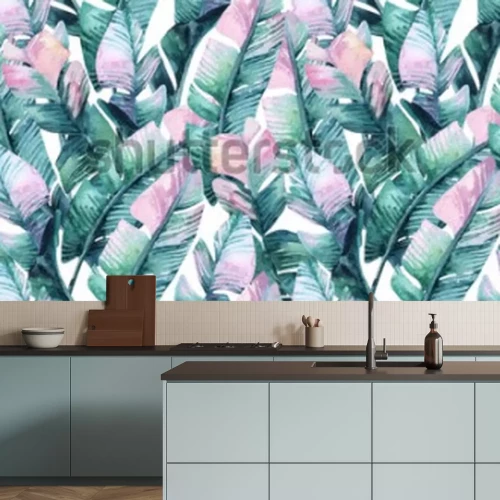 Sticker Tropisches nahtloses Muster des Aquarells mit Bananenblättern. Exotische Blätter Hintergrund. Handgemalte natürliche Illustration für Abdeckung, Hintergrund, Druck