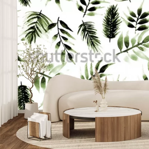 Sticker Nahtlose endlose Handmalerei-Aquarell-tropisches Blatt verlässt Muster lokalisierter Hintergrund