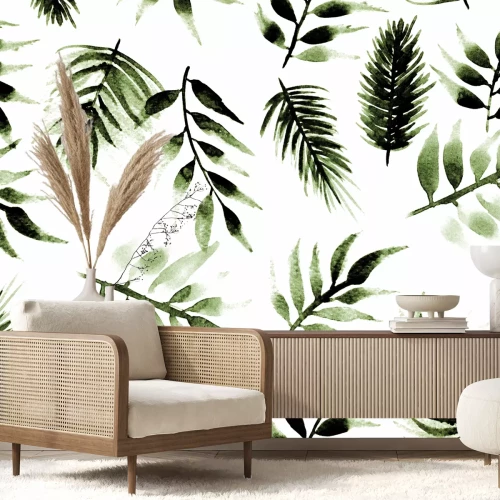 Sticker Nahtlose endlose Handmalerei-Aquarell-tropisches Blatt verlässt Muster lokalisierter Hintergrund