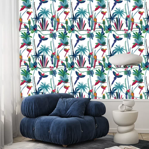 Tapete Seamless pattern With Parrots In The Jungle.