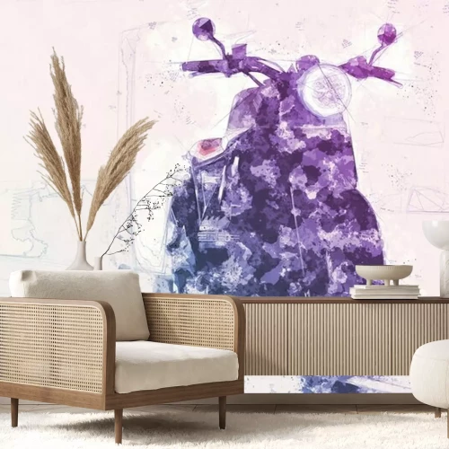 Fototapete Abstract painted motocycle with texture, blue and purple colors