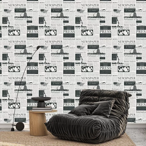 Tapete Vector seamless pattern with american newspapers columns. Text on newspaper page is unreadable. US newspaper with black text, repeating newspaper vector background with headlines and illustrations.