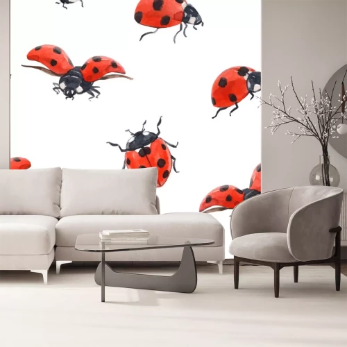 Sticker Aquarell-Marienkäfer auf weißem Hintergrund