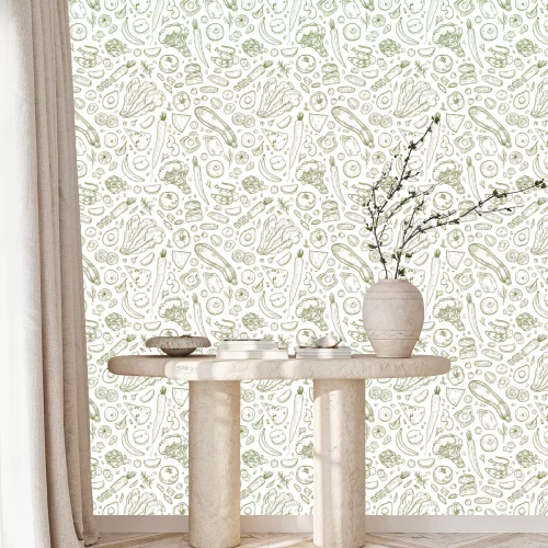 Tapete Obst und Gemüse grün skizziert