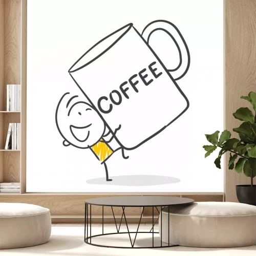 Sticker Mann hält einen großen Becher mit Kaffee