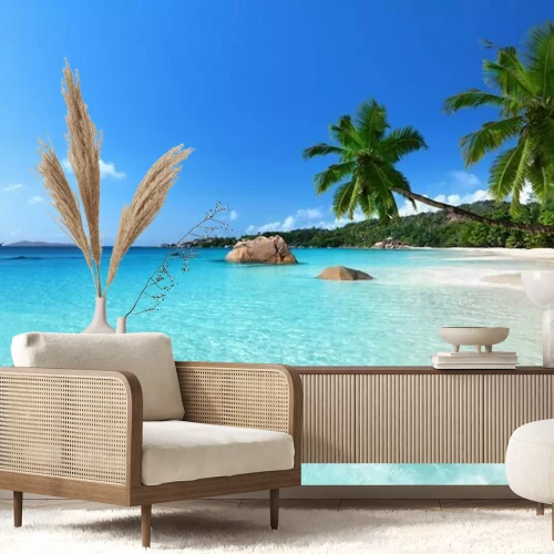 Fototapete Palmen am Ozean auf den Seychellen