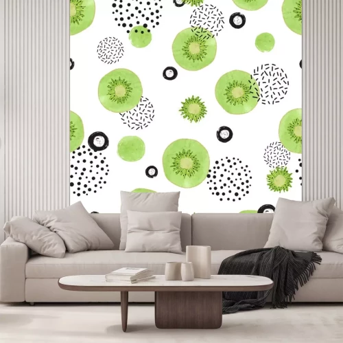 Sticker Kiwi-Querschnitt und gemusterte Kreise