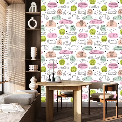 Tapete Nahtlose Vintage Oldtimer Auto Hintergrund Muster im Vektor