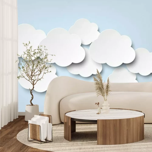 Fototapete Papierweiße Wolken auf blauem Hintergrund