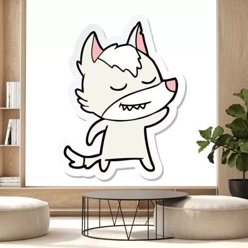 Sticker Wölfe cartoonartige Grafik eines weißen Wolfs