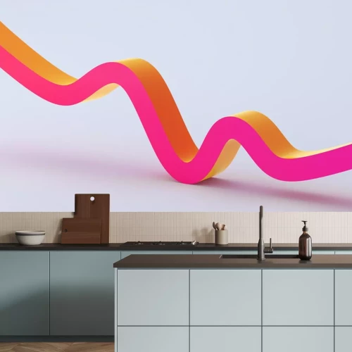 Sticker Räumliches rosa und orangefarbenes Band auf festem Hintergrund