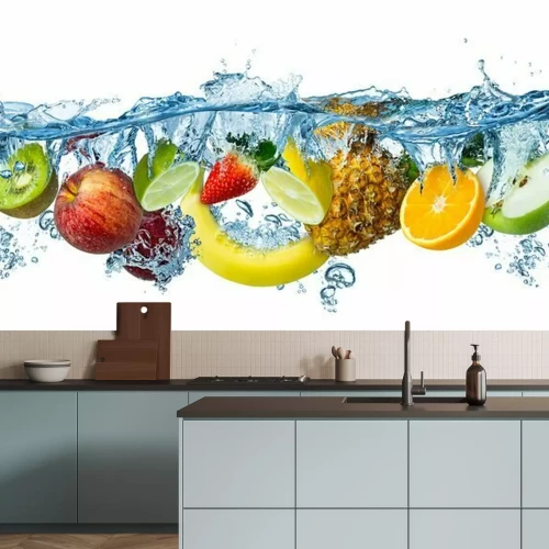 Sticker 3D Obst, das unter die Wasseroberfläche fällt