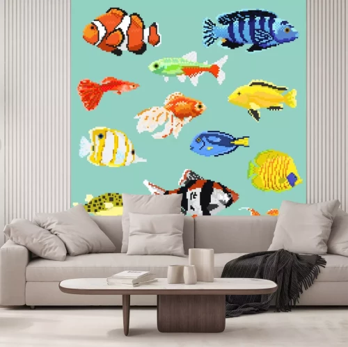 Sticker Bunte Fische aus Pixelgrafiken
