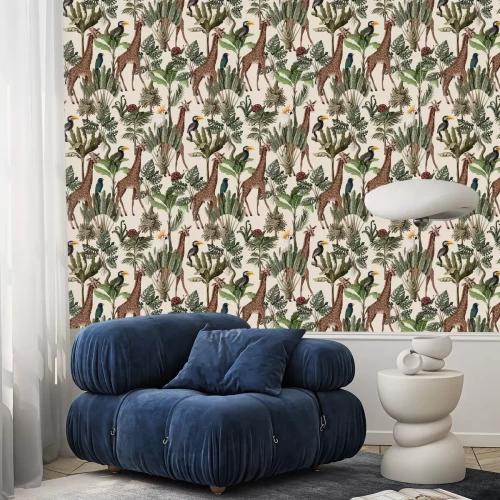 Tapete Vintage wilde Tiere im Dschungel