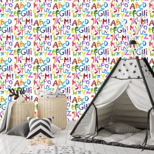 Tapete Buntes Alphabet mit Aquarellfarben gemalt