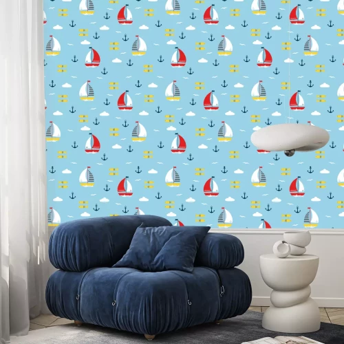 Tapete seamless pattern with cartoon boats