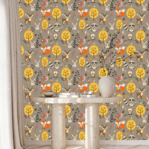 Tapete Nahtlose Hintergrundillustration des Waldtiers