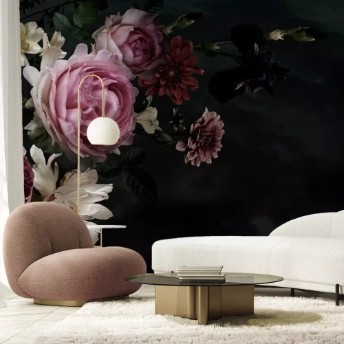 Fototapete Beautiful garden flowers. Vintage floral card.