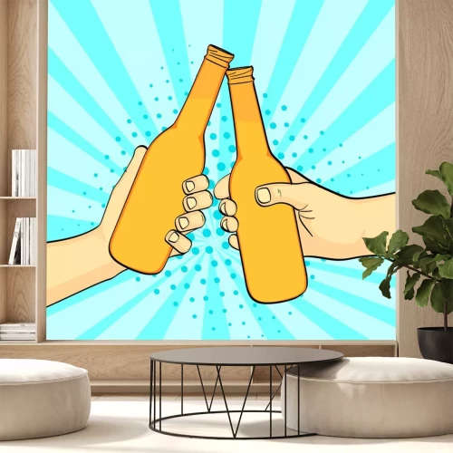 Sticker Anstoßen mit Flaschen mit Bier