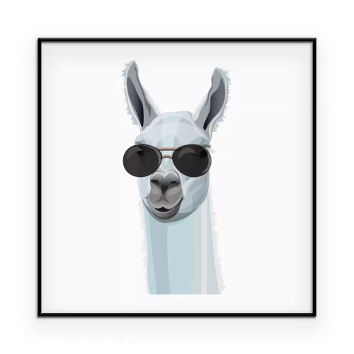 Poster Weißes Lama mit schwarzer Brille