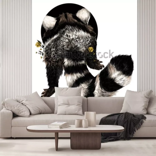 Sticker Tiere Schwanz eines Waschbären rückwärts gedreht