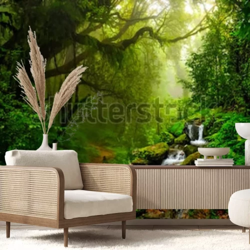 Fototapete Tropischer Regenwaldlandschaft mit Wasserfall