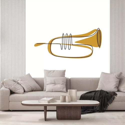 Sticker Musikinstrumente Trompete mit einer einzigen Linie gemalt