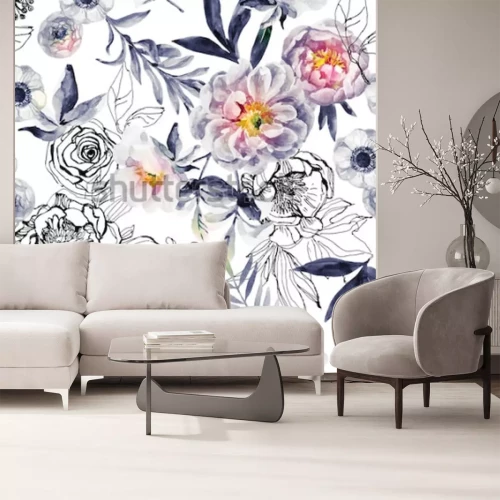 Sticker Blumen gemalt und gezeichnet