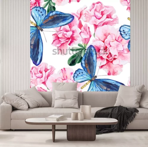 Sticker Mit Farbe bemalte Blumen und Schmetterlinge