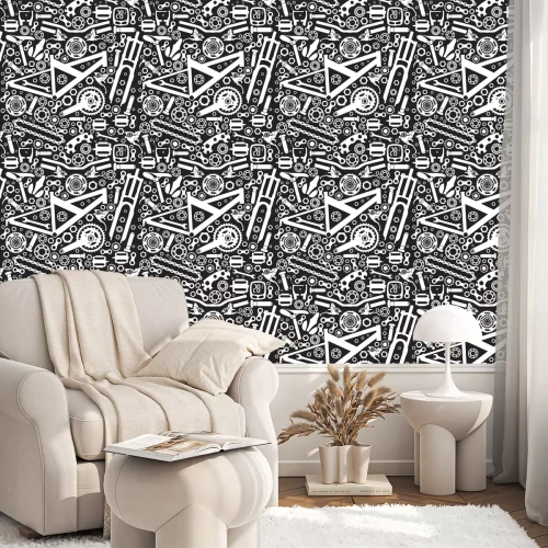 Tapete Nahtloses Muster von Fahrradteilen. Vektorbild