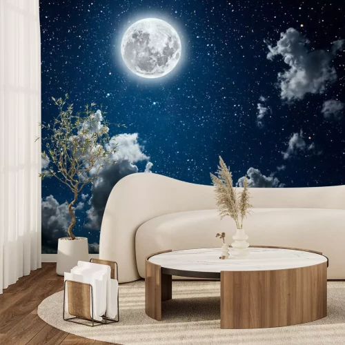 Fototapete Backgrounds night sky with stars and moon and clouds.