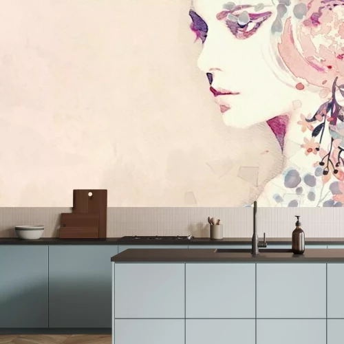 Sticker Aquarell-Frauengesicht mit Blumen