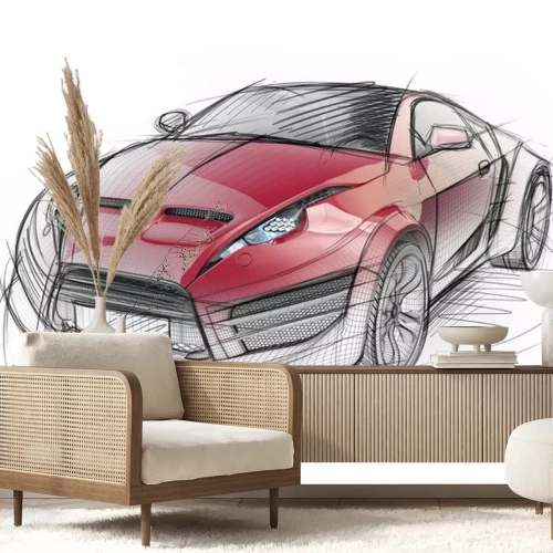 Sticker Sketch Zeichnung eines Sportwagens. Nicht-Marken-Konzept Auto.