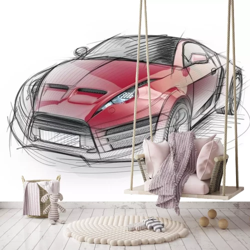 Sticker Sketch Zeichnung eines Sportwagens. Nicht-Marken-Konzept Auto.