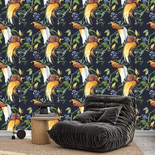 Tapete Tropische Vögel und Pflanzen