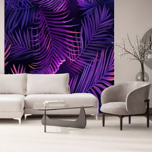 Fototapete Palmblätter in violettem Licht