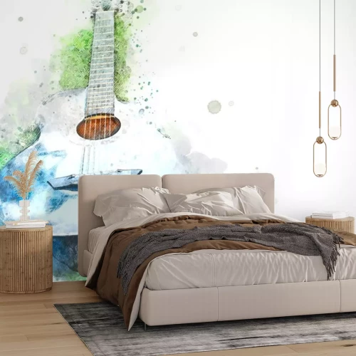 Sticker Akustikgitarre mit Aquarellfarben gemalt Grafik