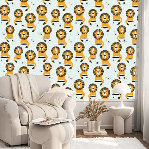 Tapete Kindermuster mit Löwen und Sternen