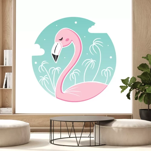 Sticker Pink Flamingo auf kreisförmiger Illustration