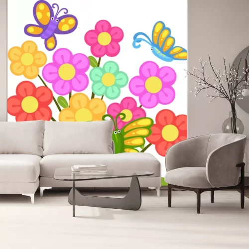 Sticker schöne Blume mit Schmetterlingen