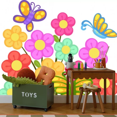 Sticker schöne Blume mit Schmetterlingen