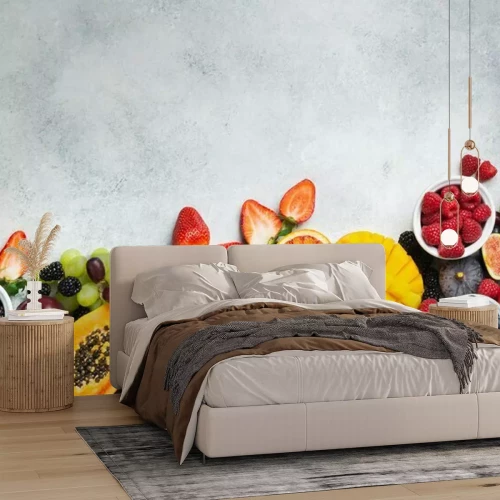 Sticker Früchte verschiedener Art auf einer grauen Oberfläche