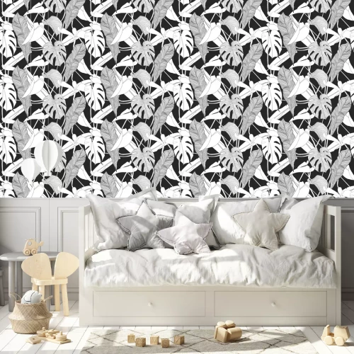 Tapete Schwarz-weiße Tropen
