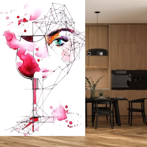 Sticker Weibliches Gesicht und Glas Wein Abstraktion