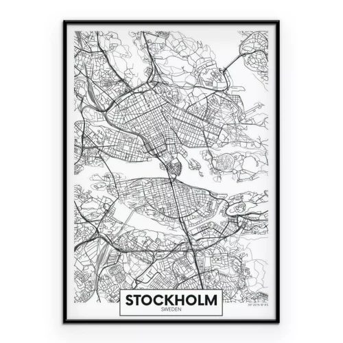 Poster Schwarz-weiße topografische Karte von Stockholm