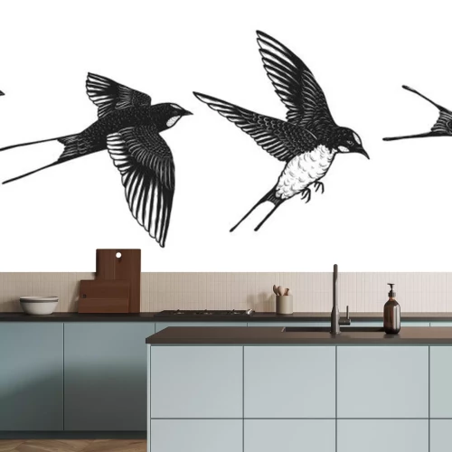 Sticker Zeichnung von schwarz-weißen Schwalben in verschiedenen Posen