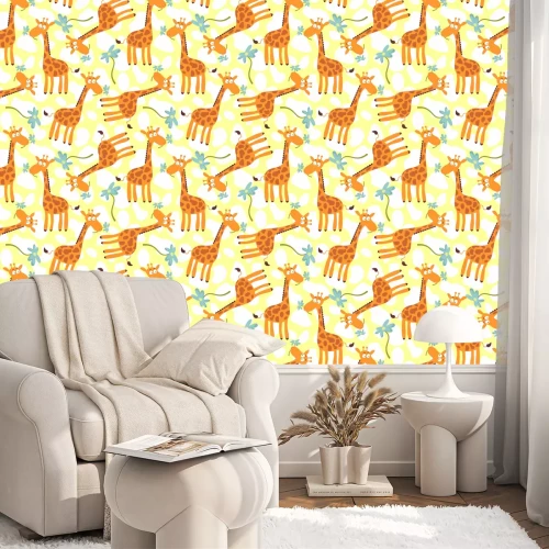 Tapete Giraffen mit blauen Blumen
