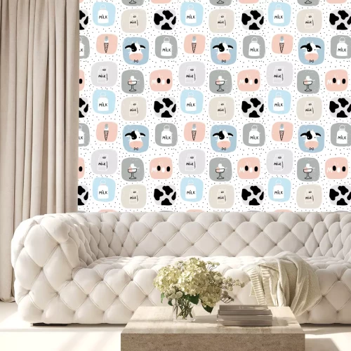 Tapete Skandinavisches Kindermosaik mit Kühen